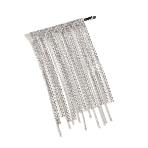 Barrette à cheveux argentée avec franges en strass pour tenue de soirée et de fête