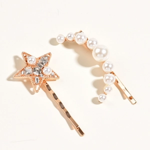 Barrettes de mariée avec étoile, lune, perles et cristaux en placage doré