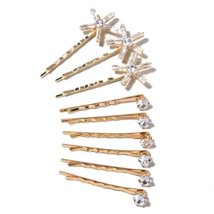 9-piece gold hair pin set with stars and zircons for bridal and daily hairstyles