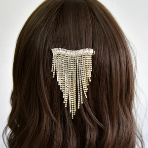 Bridal Wedding Tassel Hair Clip Luxurious Zirconia Rhinestone Side Clip Gold Silver Alloy Hairpin Elegant Hair Accessory