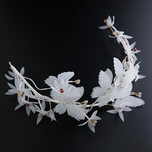 Handmade White Organza Flower Butterfly Bridal Hair Band Elegant Rhinestone Artificial Pearl Wedding Headband For Women Romantic Party Jewelry
