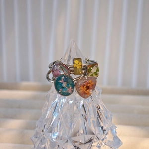 Handgefertigter Edelstahlring Mit Harz Und Trockenblumen Für Damen Vintage Goldfolie Verstellbarer Blumen Fingerschmuck