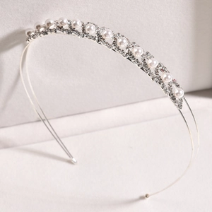 Serre-tête élégant en argent avec perles et strass pour mariées et occasions formelles