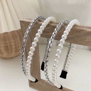 Serre-Tête Élégant à Double Rangée de Künstliche Perles et Strass Accessoires Cheveux de Mariée Mariage Mode Coréenne pour Femmes