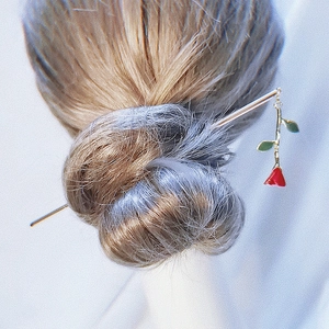 Elegant Rose Flower Pendant Hair Stick Gold Plated Copper Alloy Enamel Hair Pin For Women Vintage Forest Style Hair Jewelry
