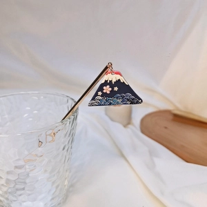 Japanese style hair stick featuring Fuji mountain and pink cherry blossom charms