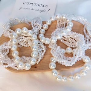 Elegant Imitation Artificial Pearl And Artificial Crystal Hair Ties For Women Girls Korean Style Dual-use Bracelet Hair Ropes Accessories