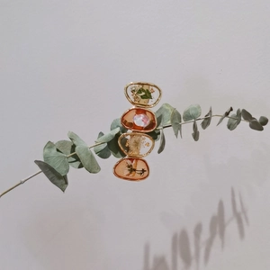 Barrette à cheveux coréenne faite main avec de vraies fleurs séchées et feuille d'or