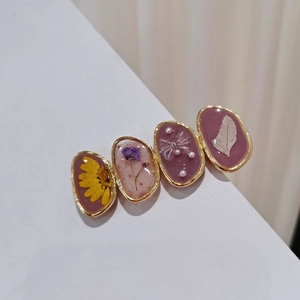 Korean Style Resin Dried Flower Hair Clip For Women Alloy Gold Frame Faux Artificial Pearl Bow Sweet Side Clip Handmade Headwear