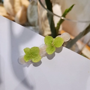 Handmade Green Hydrangea Dried Flower Resin Hair Clip Vintage Mori Style Botanical Specimen Duckbill Clip For Women Jewelry