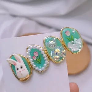 Joli lot de barrettes vert menthe avec motifs lapin 3D tulipe et ours pour filles