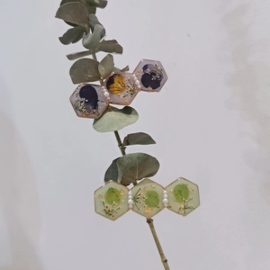 Handmade Resin Dried Flower Hair Clip Hexagon Gold Foil Artificial Pearl Side Clip Forest Style Elegant Hair Accessories For Women