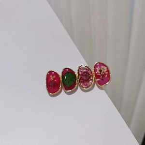 Set de barrettes rose fruit du dragon avec fleurs séchées et cadre doré