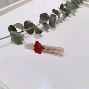 Handmade resin hair clip with real red dried rose flower and eucalyptus leaves decor