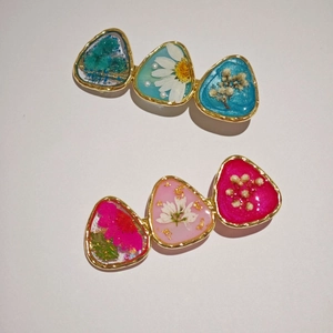 Set de barrettes à cheveux en résine avec de vraies fleurs séchées et feuilles d'or