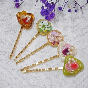 Lot de 5 barrettes élégantes en résine florale avec cœur ambré et métal doré