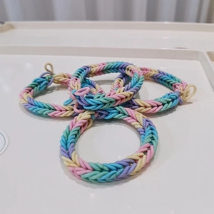 Macaron colorful woven rainbow elastic bracelet and hair tie set for friendship gift