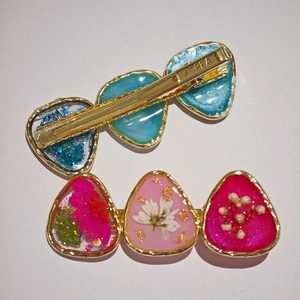 Barrettes en résine faites à la main avec de vraies fleurs séchées et feuilles d'or