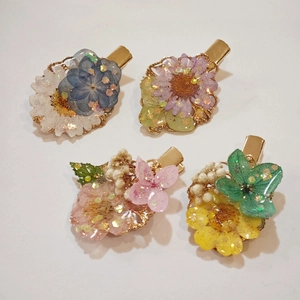 Handmade Chinese Style Dried Flower Resin Hair Clip Vintage Floral Duckbill Clip For Hanfu Cheongsam Women Hair Accessory