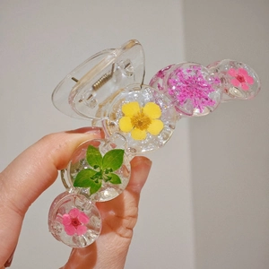 Pinza per Capelli in Resina Trasparente Fatta a Mano Con Fiori Secchi Reali Stile Foresta Grande Pinza a Squalo per Donna Accessorio per Capelli