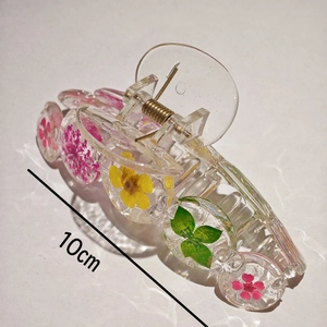 Pinza per capelli 10cm in resina fatta a mano con veri fiori secchi e foglie verdi