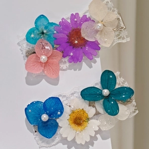 Handmade Romantic Lace Artificial Pearl Dried Flower Hair Clips For Women Mori Style Floral Duckbill Clip Sweet Bridal Hair Accessories
