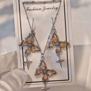 Romantische Schmetterling Echt Trockenblumen Edelstahl Halskette Legierung Ohrringe Waldstil Frische Stern Anhänger Schmuck Damen Accessoires