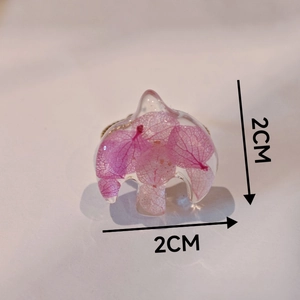 Bague oiseau en résine faite main avec de vraies fleurs d'hortensia roses, 2cm