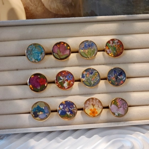 Handmade stainless steel open ring with real dried flowers in 12 creative designs