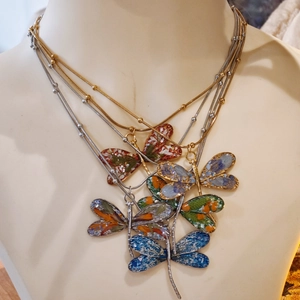 Handmade Stainless Steel Dragonfly Pendant Necklace Real Dried Flower Resin Inlaid Clavicle Chain Jewelry For Women