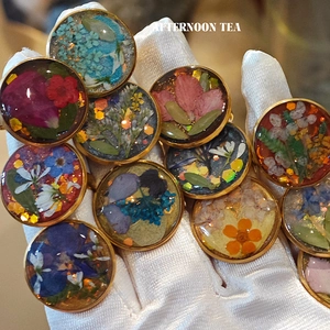 Handmade Real Dried Flower Resin Ring Stainless Steel Open Adjustable Birthday Floral Ring For Women Jewelry Gift