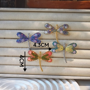 Colorful dragonfly rings set with resin sequins and gold silver finish open bands