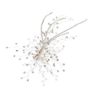 Luxurious bridal headband with silver rhinestone vine and white pearls for wedding hair