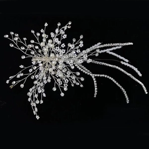 Handmade Bridal Hair Comb Silver Alloy Wire Faux Artificial Pearl Rhinestone Flower Tassel Wedding Headpiece For Bridesmaid Women Jewelry