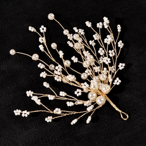 Handmade Artificial Pearl Bridal Hair Clip Gold Wire Flower Bead Wedding Headpiece For Bridesmaids Girls Women Party Hair Accessory