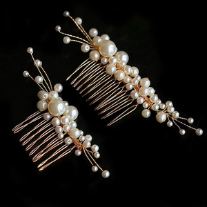 Handmade Faux Artificial Pearl Bridal Hair Comb Set Elegant Gold Silver Alloy Floral Wedding Headpiece Hair Accessories For Women