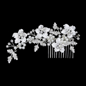 Vintage Flower Leaf Bridal Hair Comb With Artificial Pearl Rhinestone Alloy Handmade Wedding Headpiece For Women Elegant Party Accessories