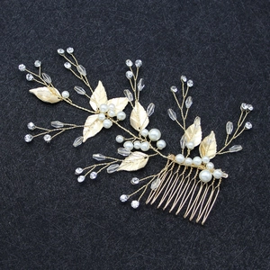 Handmade Gold Leaf Bridal Hair Comb With Faux Artificial Pearls And Rhinestones Elegant Wedding Headpiece For Bridesmaids Women Hair Accessory