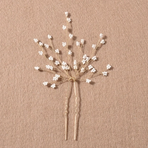 Épingle à cheveux dorée avec perles blanches en forme de fleur pour coiffures de mariée