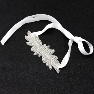 Luxury bridal headband with crystal leaf applique and white silk ribbon for weddings