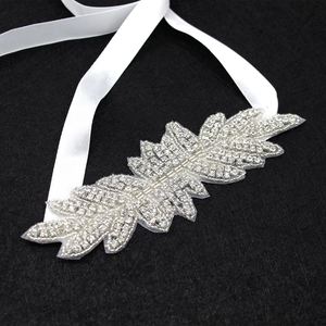 Luxury Rhinestone Artificial Pearl Bridal Headband Handmade White Satin Ribbon Leaf Floral Wedding Hair Accessories For Women