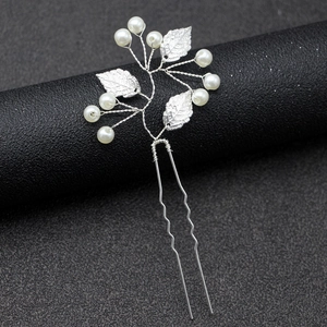 Épingle à cheveux de mariée avec feuilles argentées et perles pour coiffures