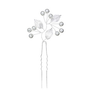 Épingle à cheveux de mariée avec feuilles en alliage argenté et perles pour chignon