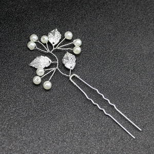 Épingle à cheveux de mariée en alliage d'argent avec feuilles ciselées et perles