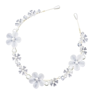 Eleganter Blumen-Haarreif mit mattweißen Blüten, Kunstperlen und goldenen Akzenten