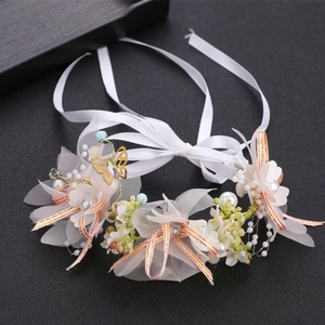 Süßer Waldstil Rosa Weiß Gaze Blume Handgelenk Corsage Mit Goldenem Schmetterling Künstliche Perle Band Für Hochzeit Party Brautjungfer