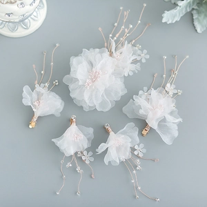 Ensemble Accessoires Cheveux Mariage Style Coréen Pinces À Cheveux Fleurs Faites À La Main Et Boucles D'Oreilles Pour Femme