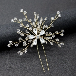 Épingles à Cheveux Mariage Faites à la Main Alliage Strass Forme de U Or Argent Cristal Fleur Coiffe Bijoux Femme