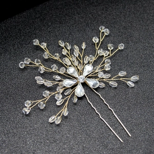 Épingle à cheveux de mariée avec perles de cristal et strass goutte sur fil doré