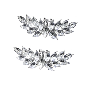 Sparkling crystal leaf shoe buckles with marquise rhinestones in silver finish